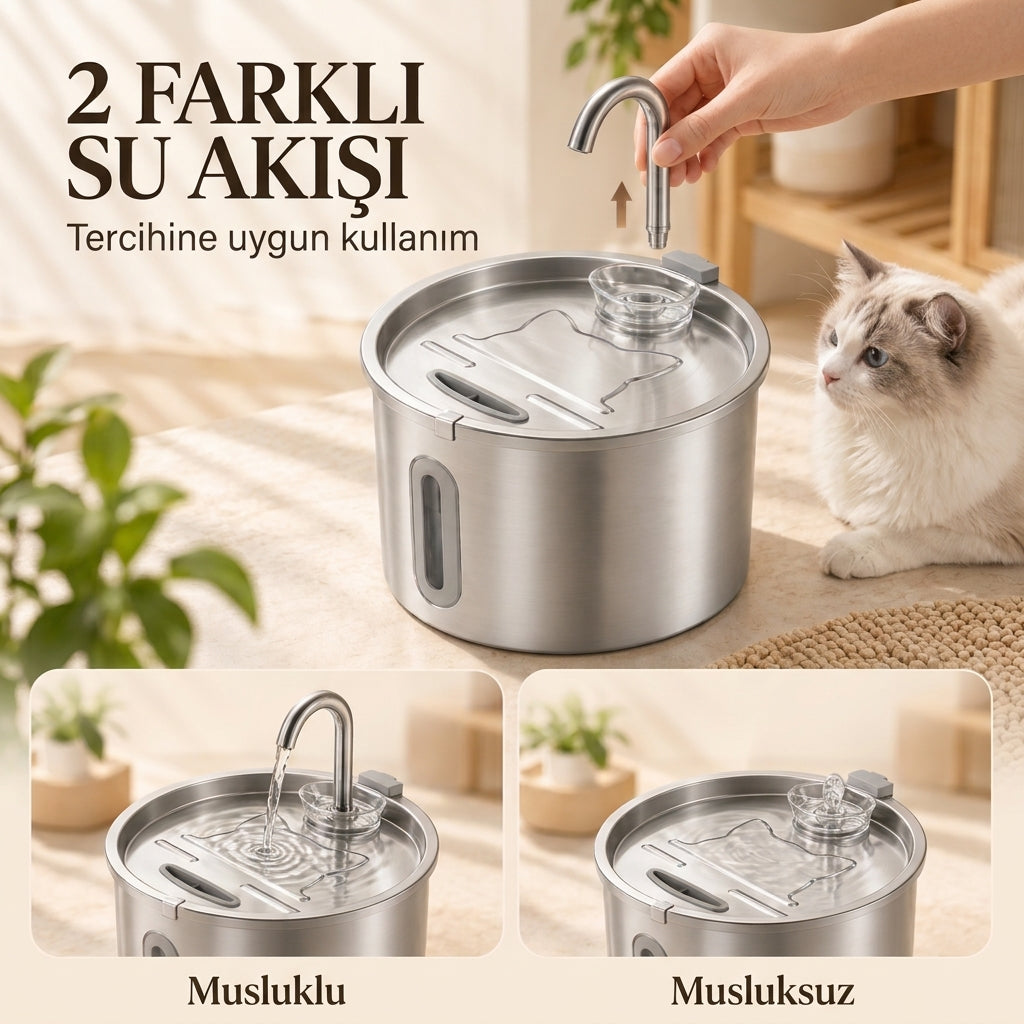 Paslanmaz Çelik Otomatik Kedi ve Köpek Su Pınarı