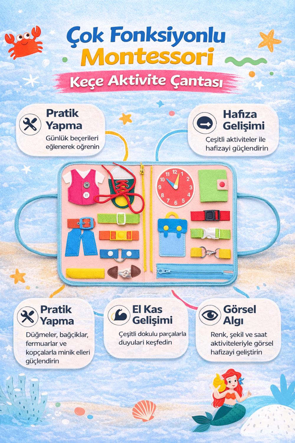 Montessori Aktivite Çantası  | 8 Sayfa Dinazor Ve Deniz Kızı Temalı