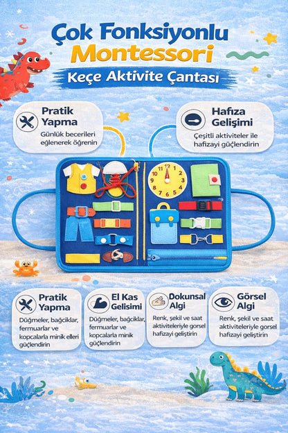 Montessori Aktivite Çantası  | 8 Sayfa Dinazor Ve Deniz Kızı Temalı